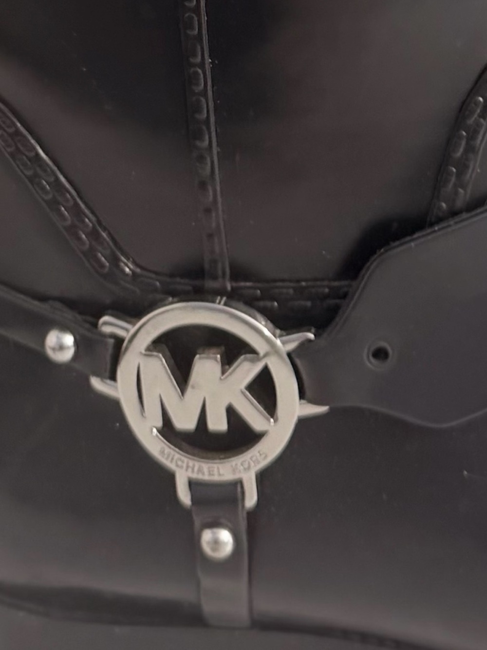 Michael Kors Black Leather Women's Rain Boots with Silver MK Emblem